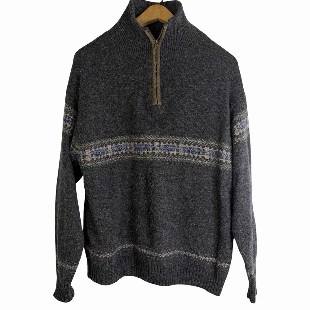 Vtg Boston Traders Lambswool & Silk Pullover Zip Up Winter Sweater Men's L Read